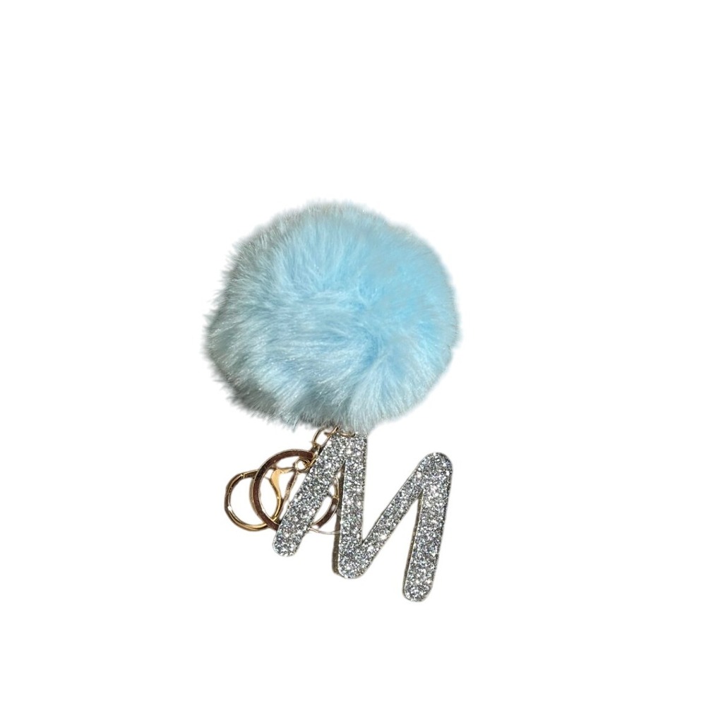 Bag Charm Key Chain Pom Pom Initial M